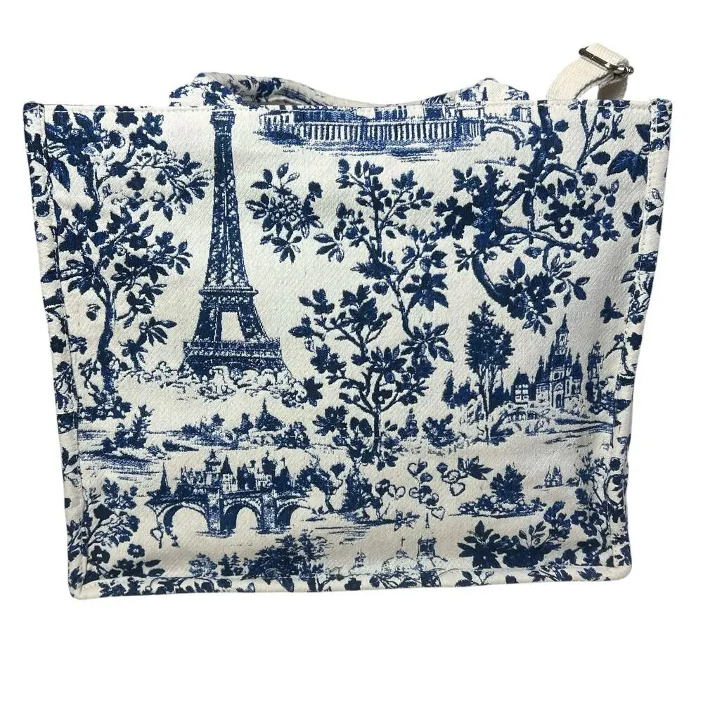 NWT America & Beyond Beaded Brocade Paris Tote Bag Blue Floral